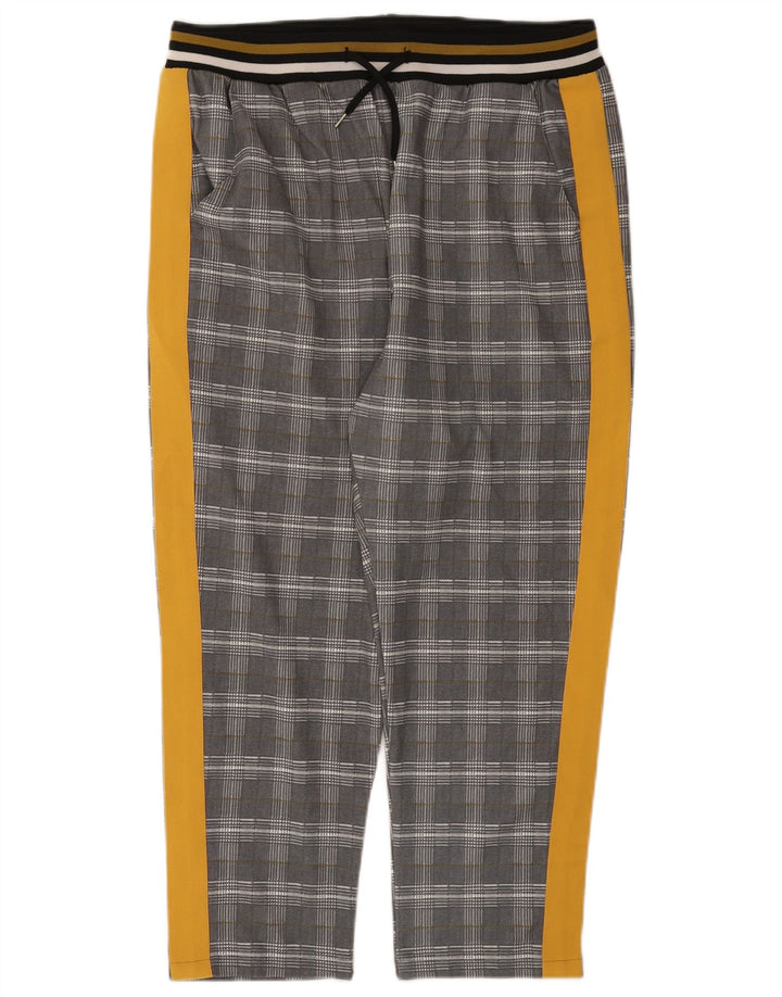 Zara Γυναικεία φόρμα Crop Παντελόνι UK 14 Large Grey Check Polyester