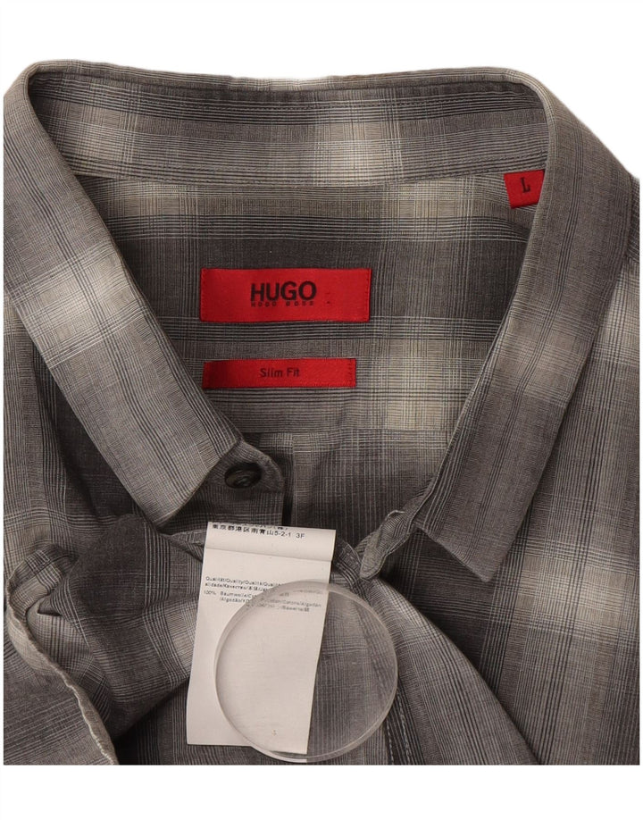 Ανδρικό πουκάμισο Hugo Boss Slim Fit μεγάλο γκρι βαμβακερό