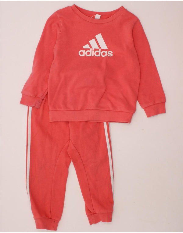 ADIDAS Girls Graphic Full Tracksuit 2-3 Years  Red Cotton