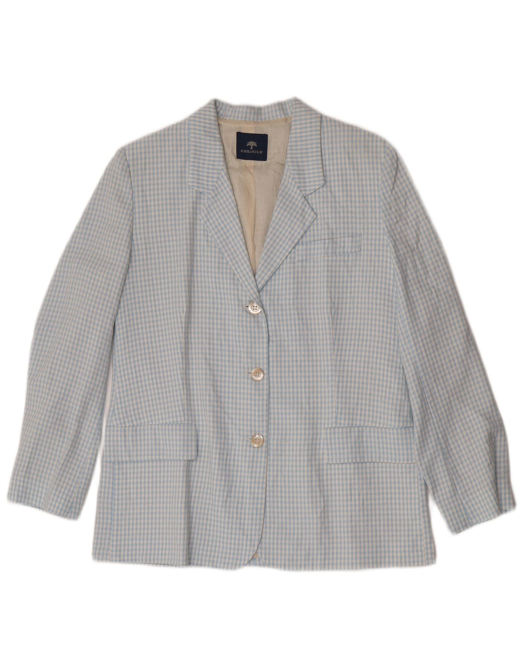 Vintage γυναικείο σετ 3 κουμπιών 2 τεμαχίων IT 46 Μεγάλη μπλε βισκόζη Gingham