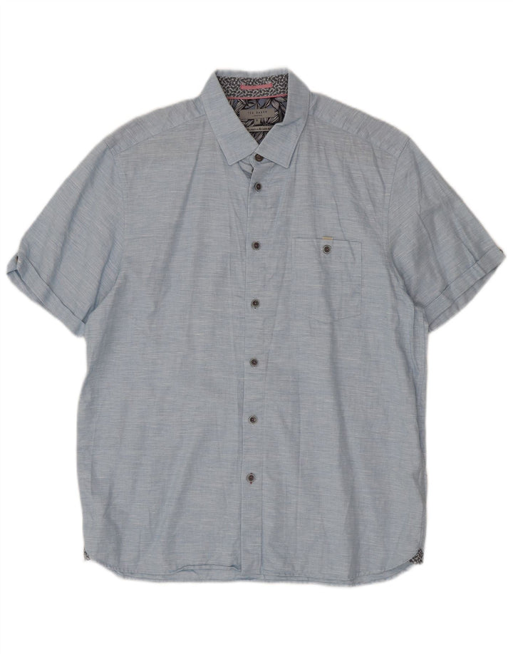 Ted Baker Ανδρικό κοντομάνικο πουκάμισο, μέγεθος 5 XL, βαμβακερό σε μπλε φλύκταινες