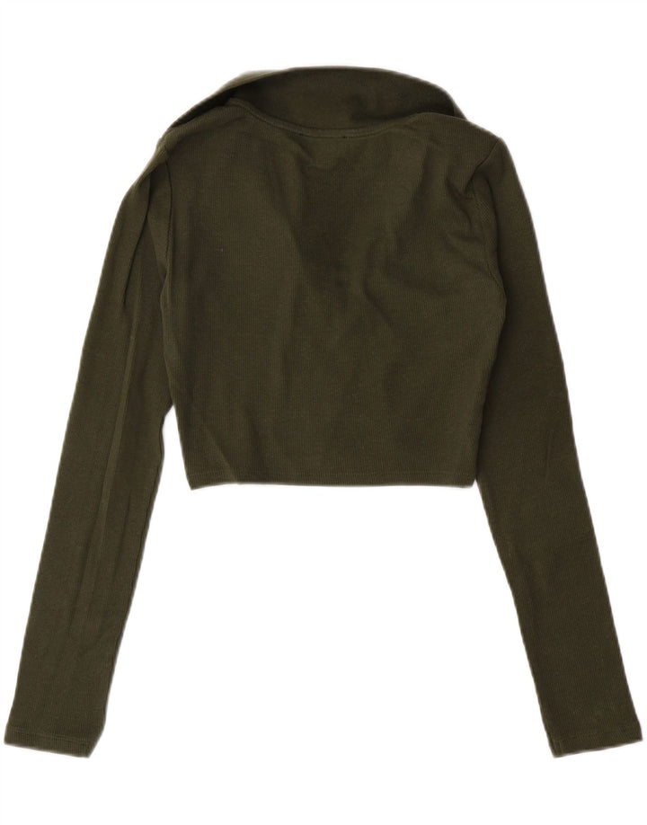 ZARA Womens Crop Long Sleeve Blouse Top UK 8 Small Khaki Vintage Zara and Second-Hand Zara from Messina Hembry 