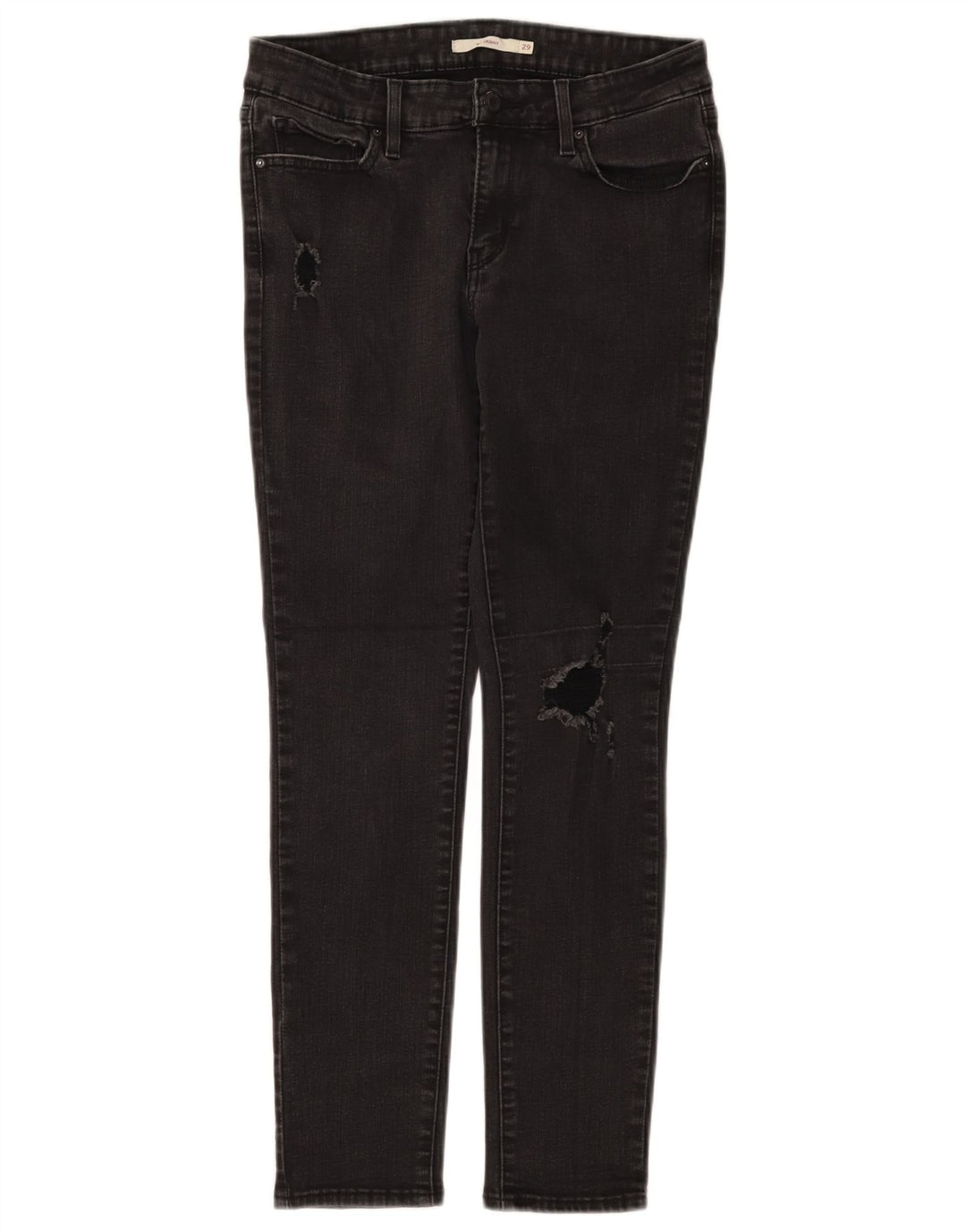 LEVI'S Womens Distressed Skinny Jeans W29 L30 Μαύρο βαμβακερό