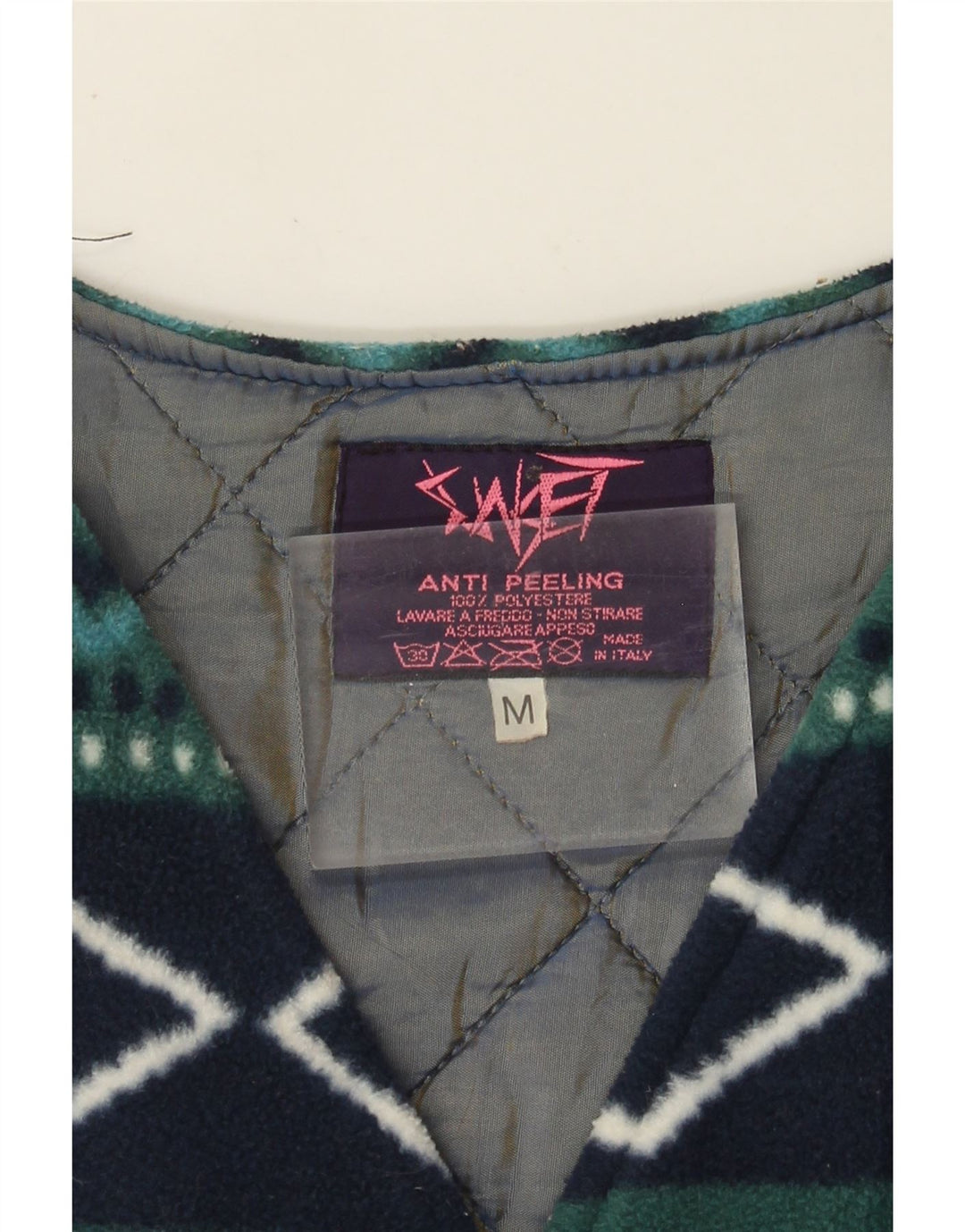 Vintage γυναικείο Fleece Gilet UK 14 Medium Green Argyle/Diamond Retro