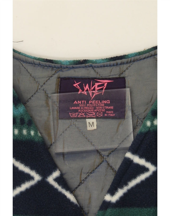 Vintage γυναικείο Fleece Gilet UK 14 Medium Green Argyle/Diamond Retro