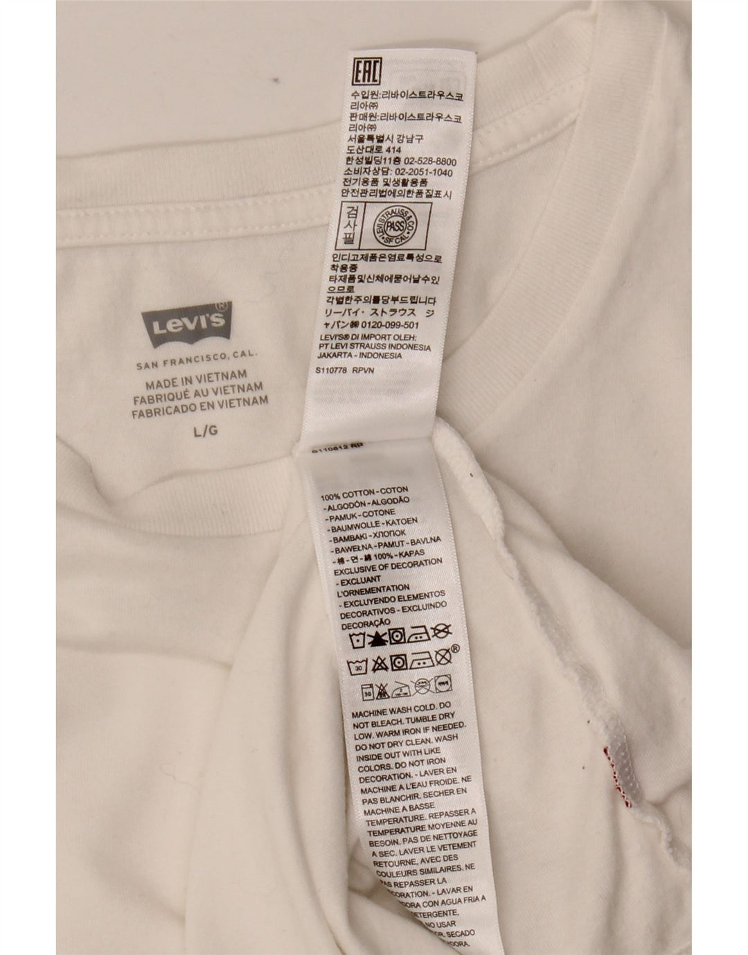 Γυναικείο T-Shirt LEVI'S Top UK 14 μεγάλο λευκό βαμβακερό