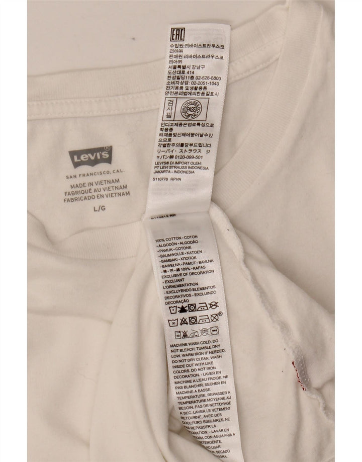 Γυναικείο T-Shirt LEVI'S Top UK 14 μεγάλο λευκό βαμβακερό