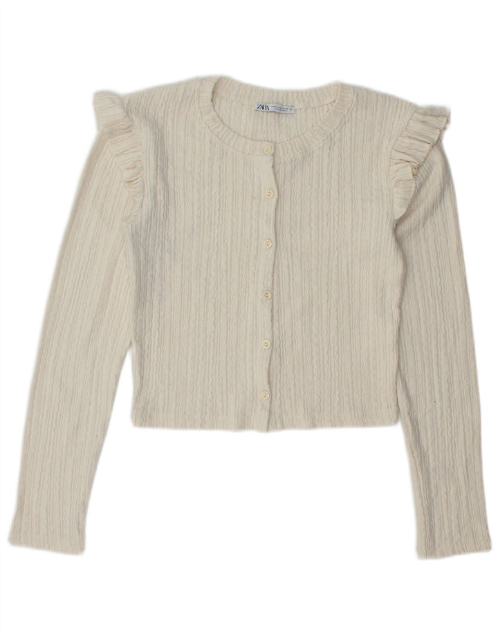 Zara Γυναικεία Ζακέτα Crop UK 12 Medium Off White Polyester