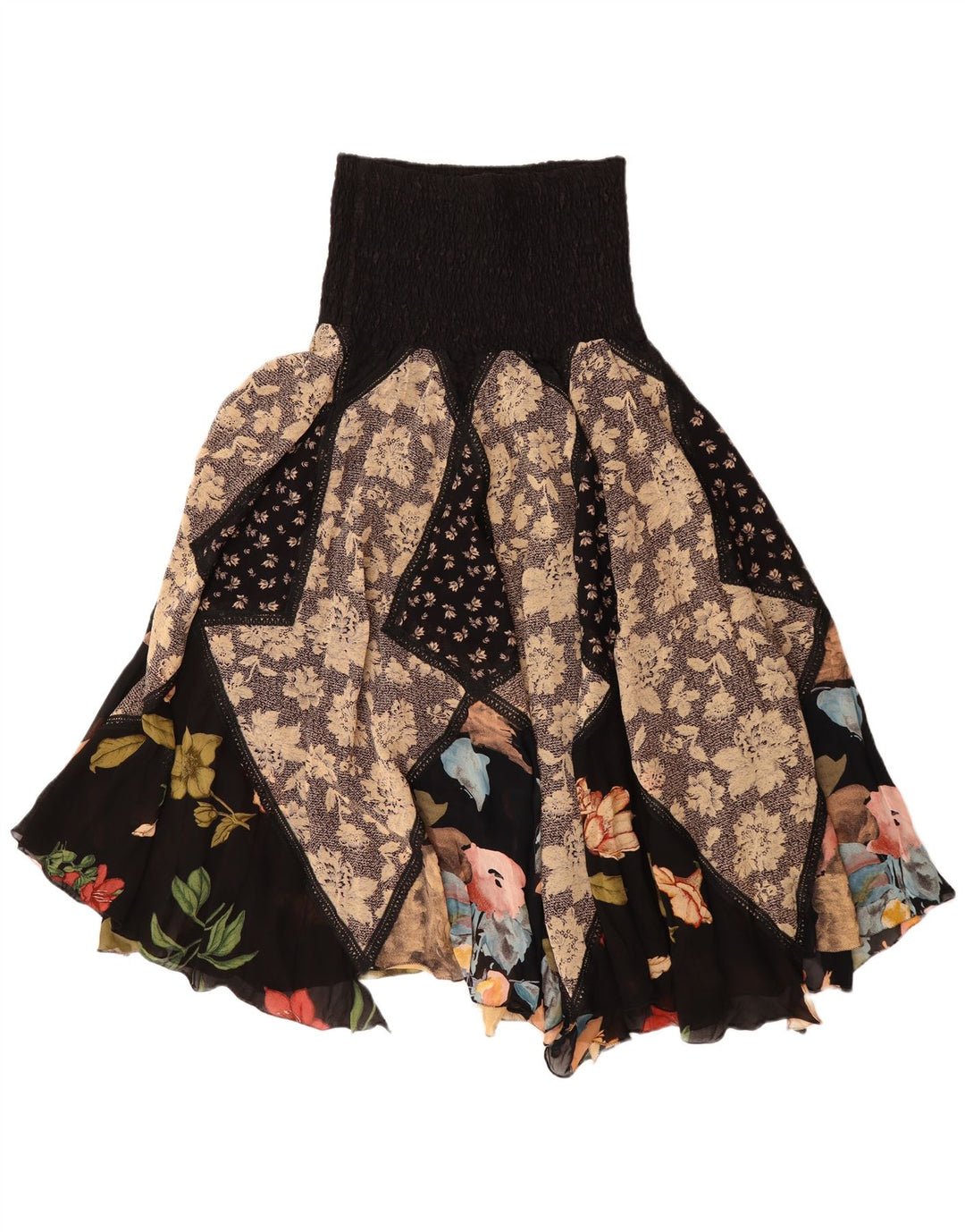 Vintage γυναικεία ασύμμετρη τσιγγάνικη φούστα W30 μεσαίο πολύχρωμο συνονθύλευμα