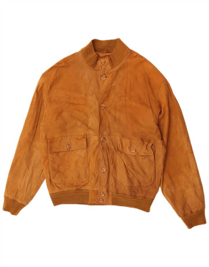 Green Leaves Ανδρικό Suede Bomber Jacket IT 54 2XL Beige Leather