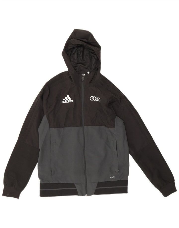Adidas Boys Hooded Rain Jacket 13-14 Years Black Colourblock Polyester