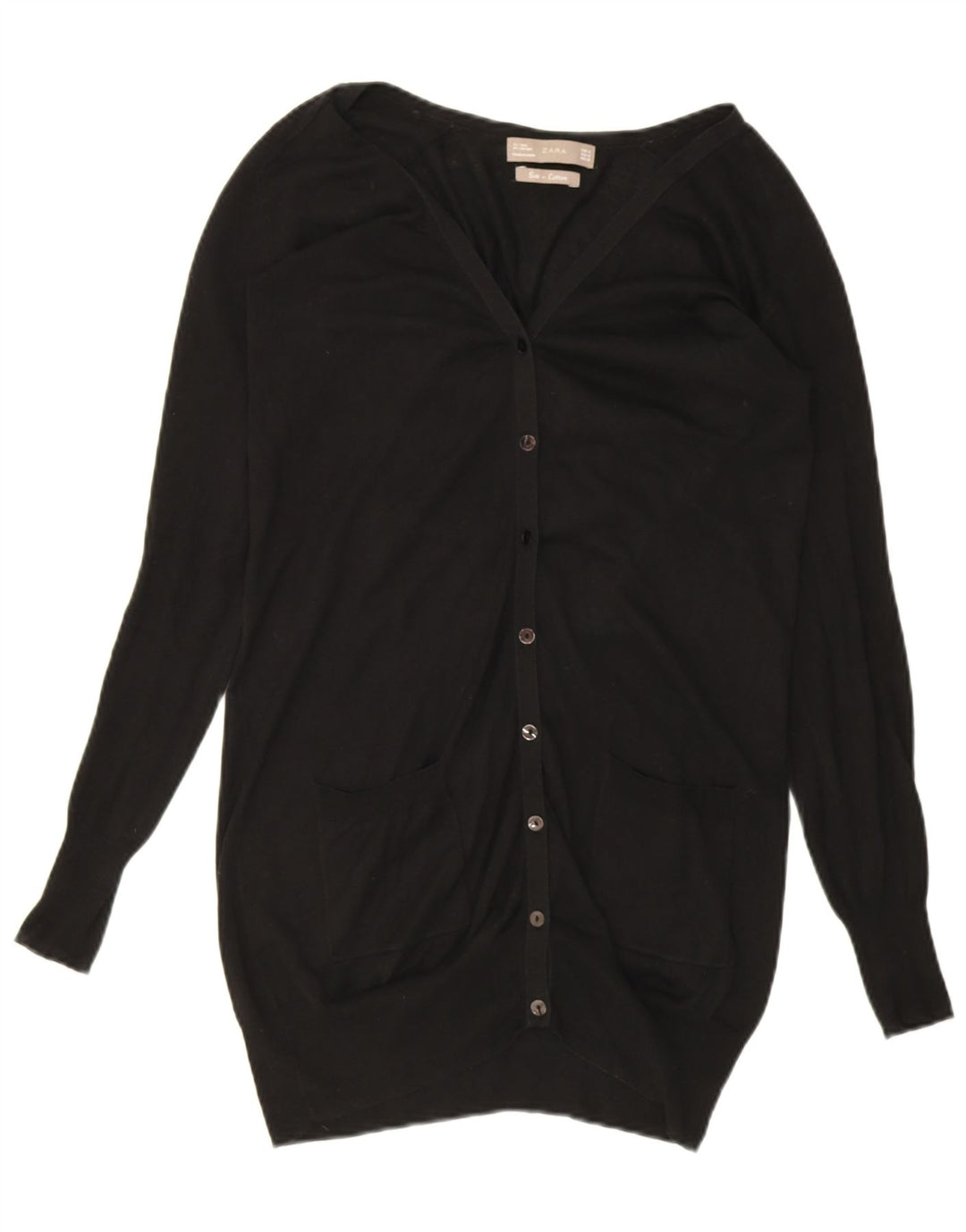 Zara Γυναικεία Ζακέτα Longline UK 14 Medium Black Silk