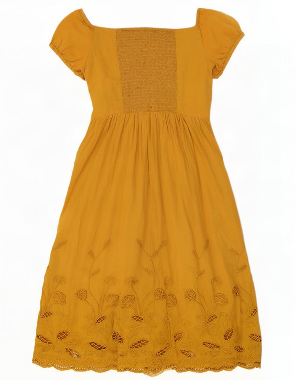 Zara Γυναικείο φόρεμα Off Shoulder UK 8 Μικρό κίτρινο φλοράλ βαμβακερό