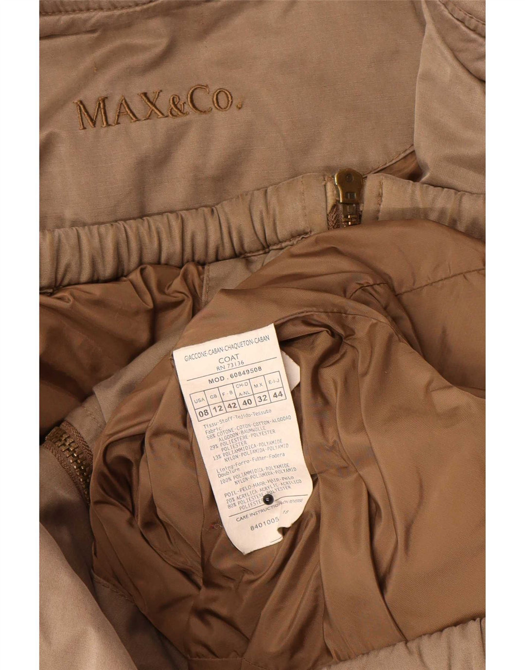 Max & Co. Γυναικείο παλτό με κουκούλα UK 12 μεσαίο καφέ βαμβακερό