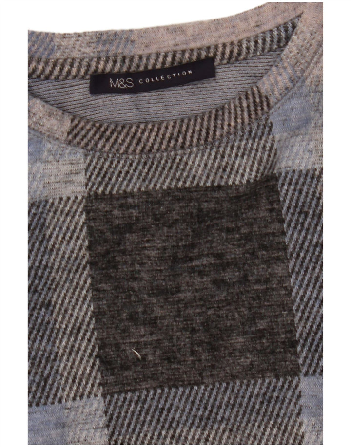 MARKS & SPENCER Womens Boat Neck Jumper Sweater UK 12 Medium Blue Check
