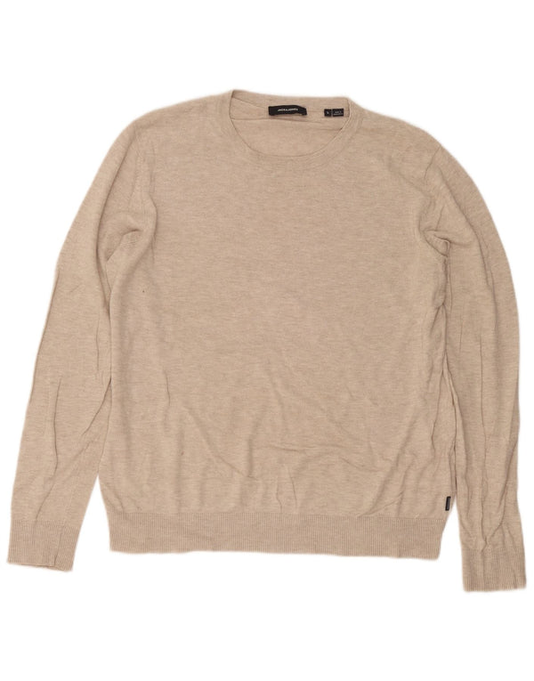 Jack & Jones Ανδρικό πουλόβερ με λαιμόκοψη μεγάλου μπεζ από βαμβάκι