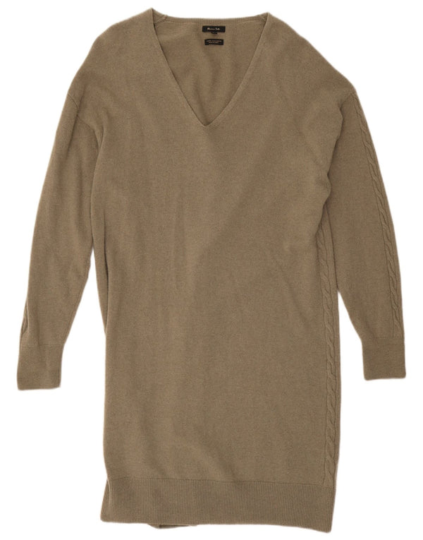 Γυναικείο μακρυμάνικο φόρεμα Massimo Dutti UK 14 μεσαίο μαλλί χακί