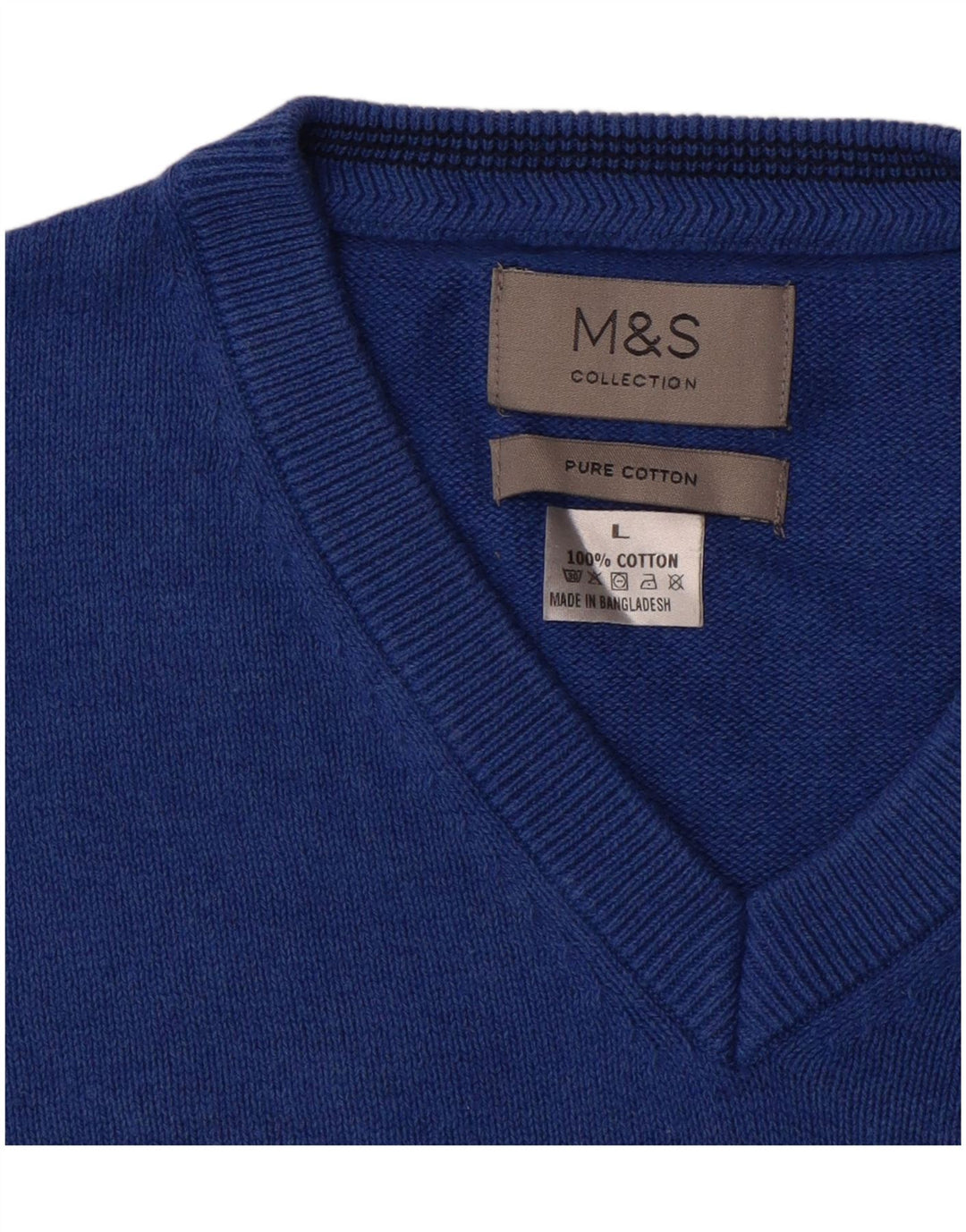 Marks & Spencer Ανδρικό πουλόβερ με λαιμόκοψη με λαιμόκοψη μεγάλο μπλε βαμβακερό