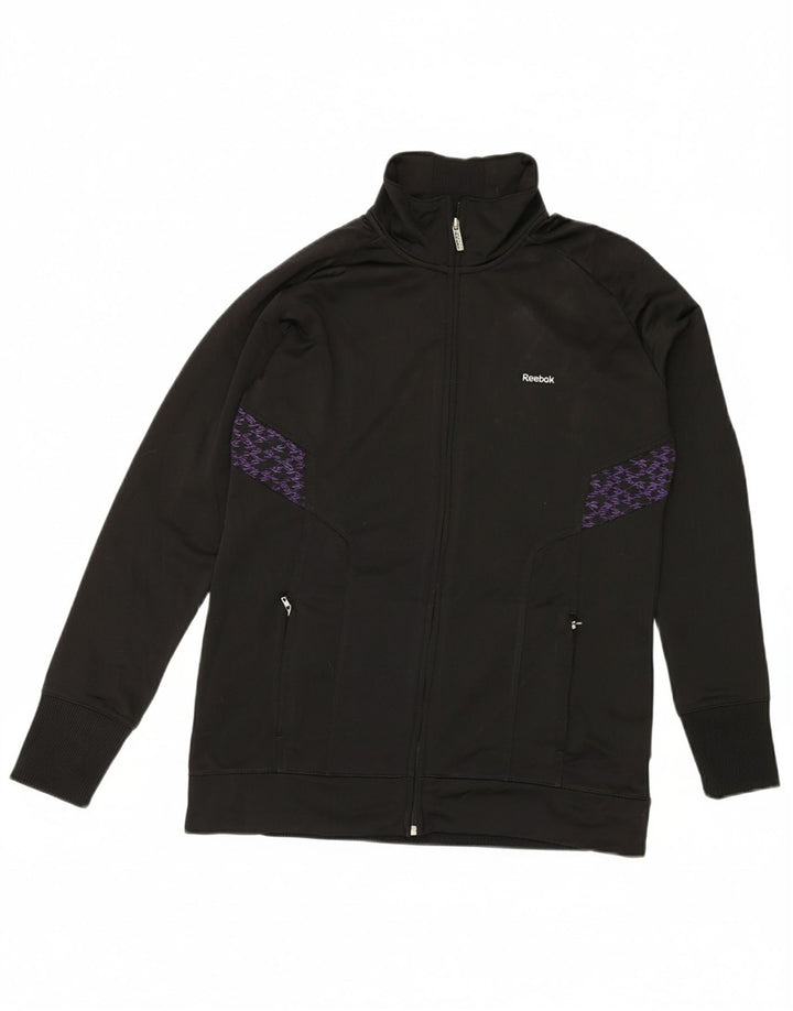 REEBOK Womens Tracksuit Top Jacket UK 14 Large Black Polyester