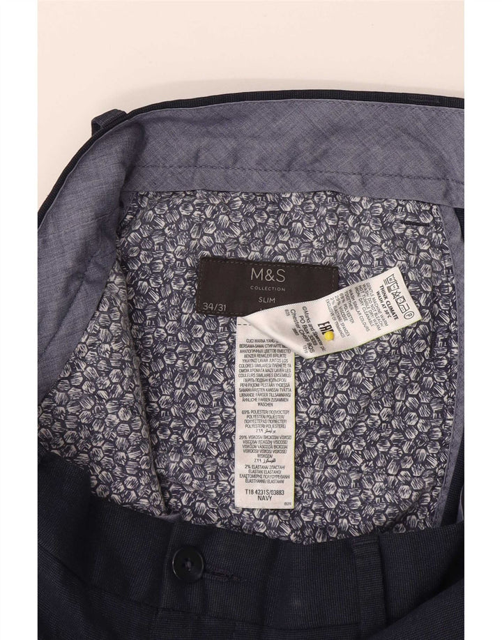 Marks & Spencer Ανδρικό παντελόνι Chino Slim Fit W34 L31 Navy Blue Polyester