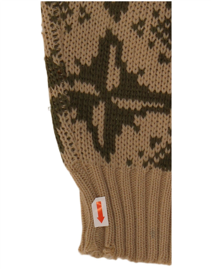 VINTAGE Γυναικείο πουλόβερ με λαιμόκαυστο IT 46 Μεγάλο Μπεζ γεωμετρικό