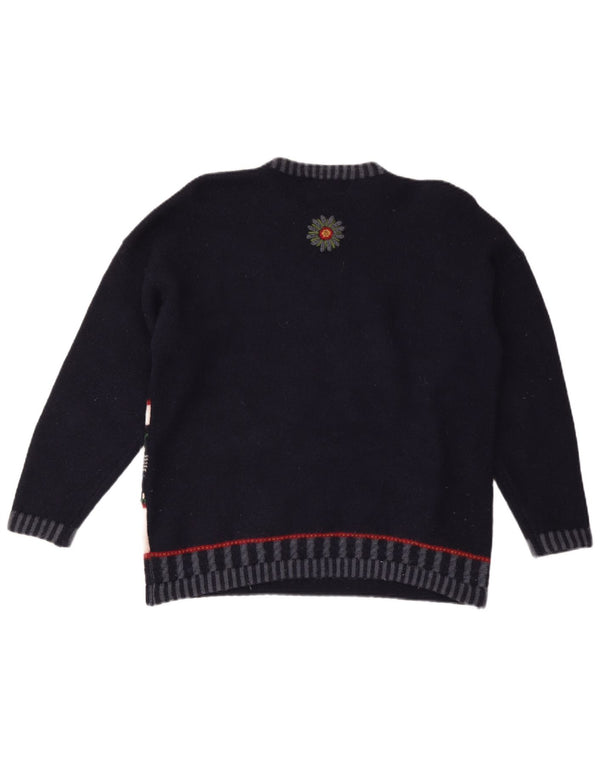 TULCHAN Γυναικείο πουλόβερ με λαιμόκοψη UK 18 XL Navy Blue Fair Isle Wool