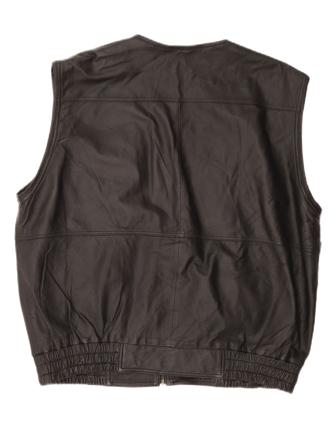 VINTAGE Ανδρικό Δερμάτινο Gilet UK 42 XL Μαύρο Δερμάτινο