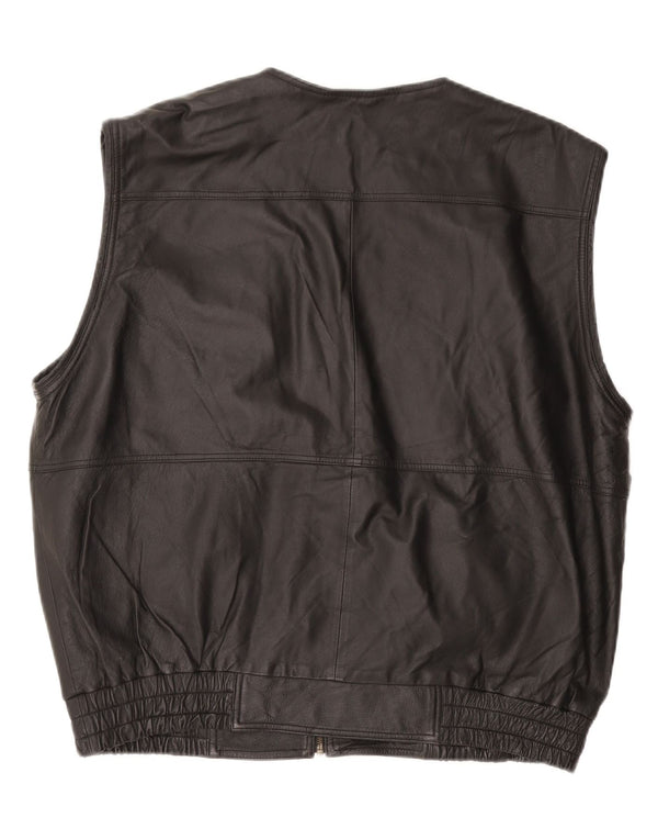 VINTAGE Ανδρικό Δερμάτινο Gilet UK 42 XL Μαύρο Δερμάτινο