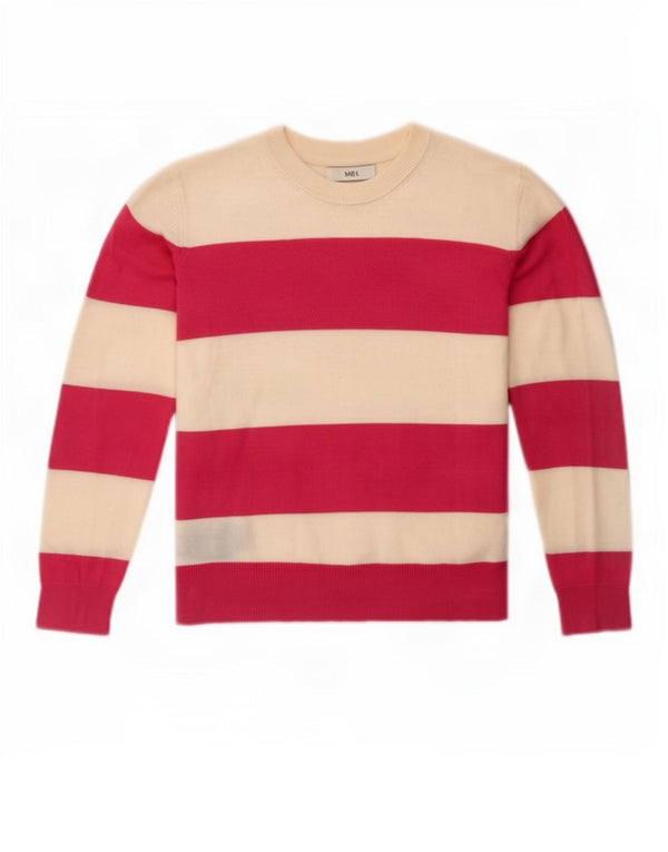 Marks & Spencer Γυναικείο πουλόβερ με λαιμόκοψη UK 8 Small Pink ριγέ