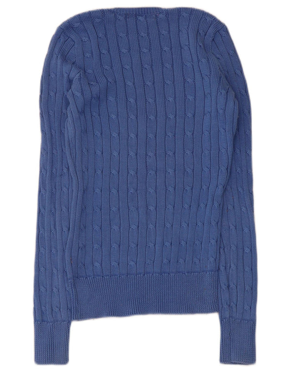 Γυναικείο πουλόβερ Ralph Lauren με V λαιμόκοψη UK 8 μικρό μπλε βαμβακερό
