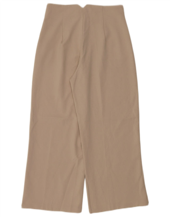 Zara γυναικείο παντελόνι με φαρδύ κοντό πόδι Medium W28 L26 Beige Polyester