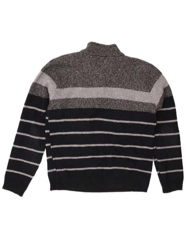 Pierre Cardin Mens Zip Neck Jumper Sweater XL Grey Striped Polyester