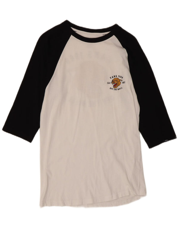 VANS Γυναικεία Slim Fit Graphic Top 3/4 Sleeve UK 10 Small White Colourblock