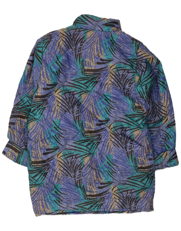Vintage Womens Abstract Pattern Relaxed Fit Padded Coat UK 12 Medium Blue