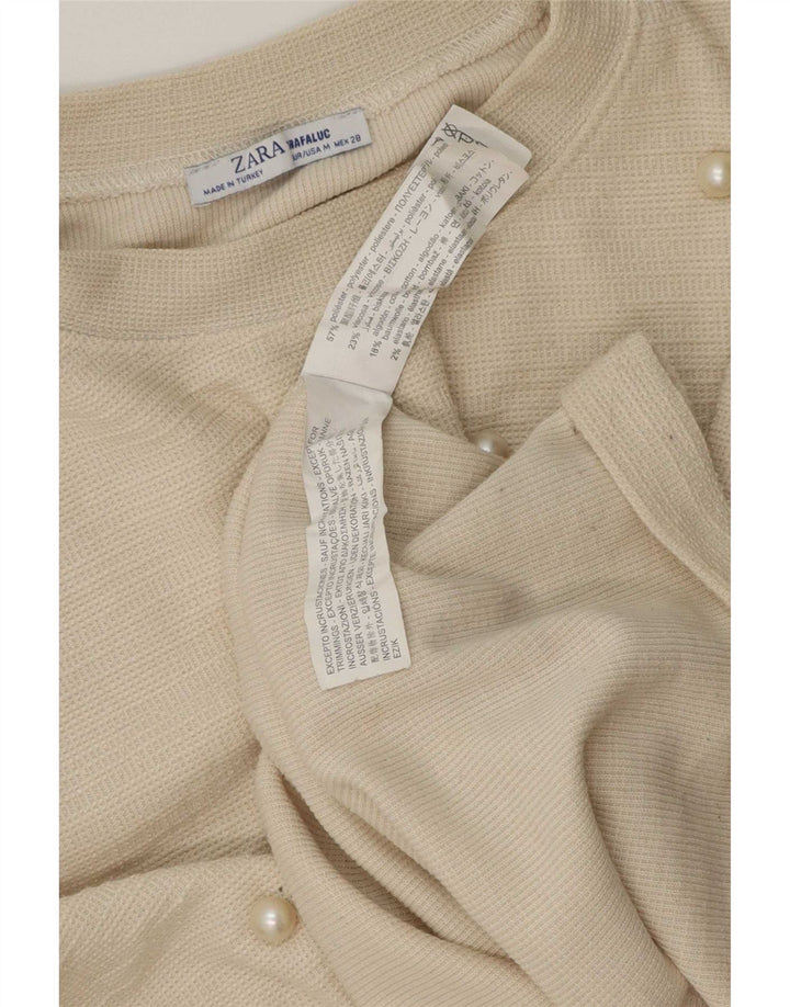 Zara Γυναικείο τοπ μακρυμάνικο UK 12 Medium Off White Πολυεστέρας