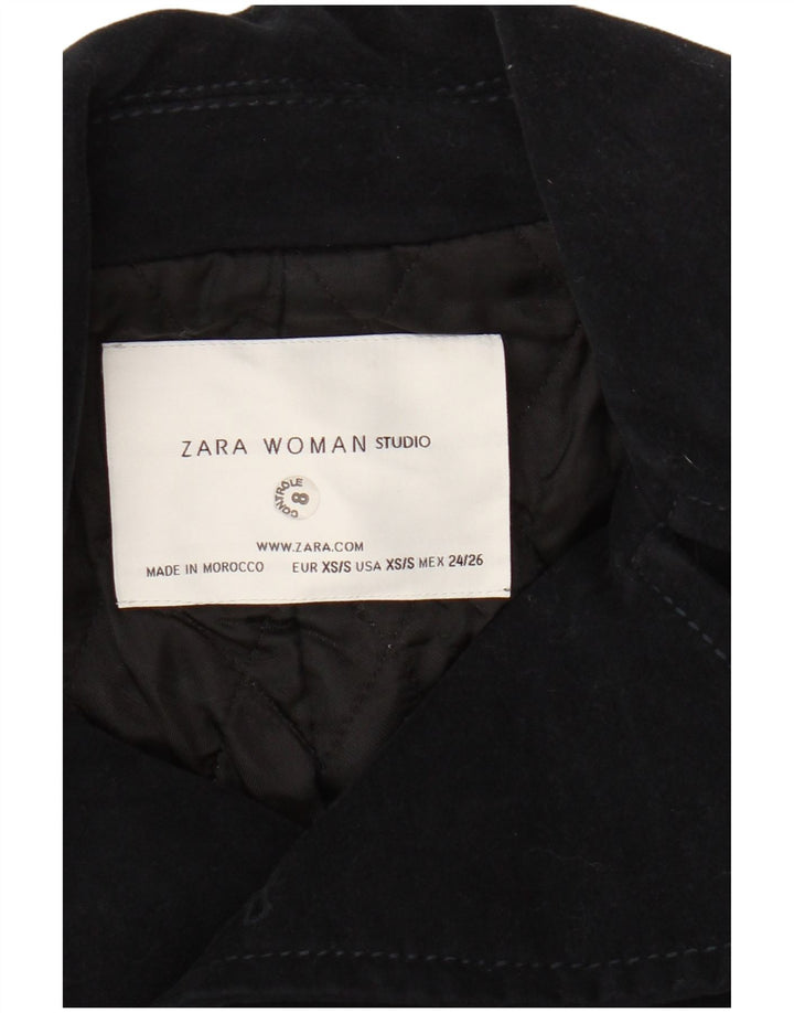 Zara Γυναικείο Crop Double Breasted Bomber Jacket UK 6 XS Navy Blue Cotton