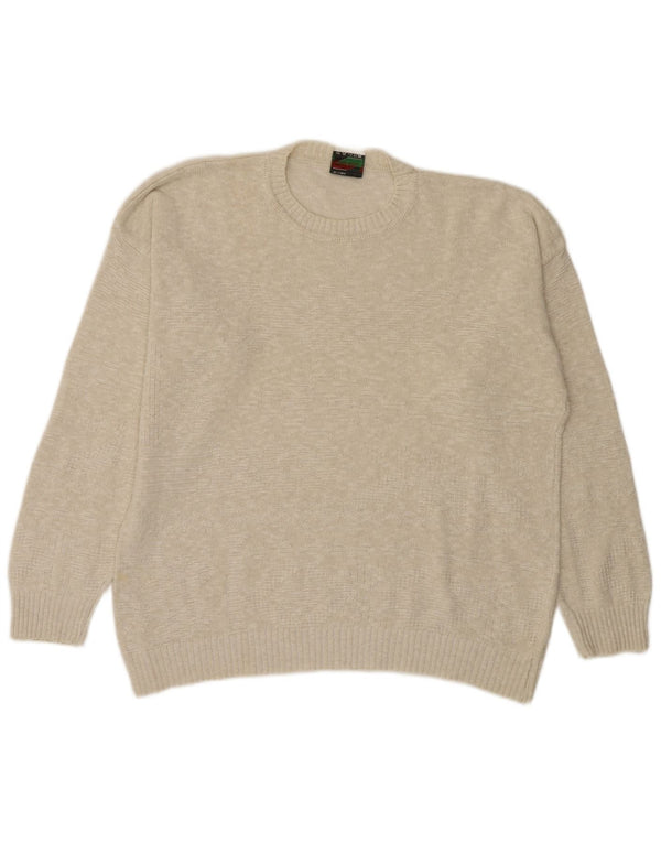 Vintage Mens Crew Neck Jumper Sweater Large Beige Flecked Cotton