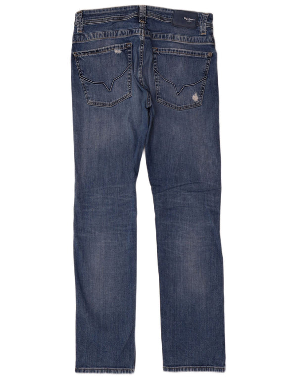 PEPE Jeans Mens Distressed Regular Straight Jeans W32 L32 Blue Cotton