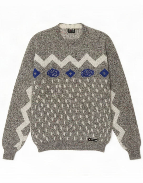 Vintage Womens Crew Neck Jumper πουλόβερ IT 54 3XL Grey Geometric