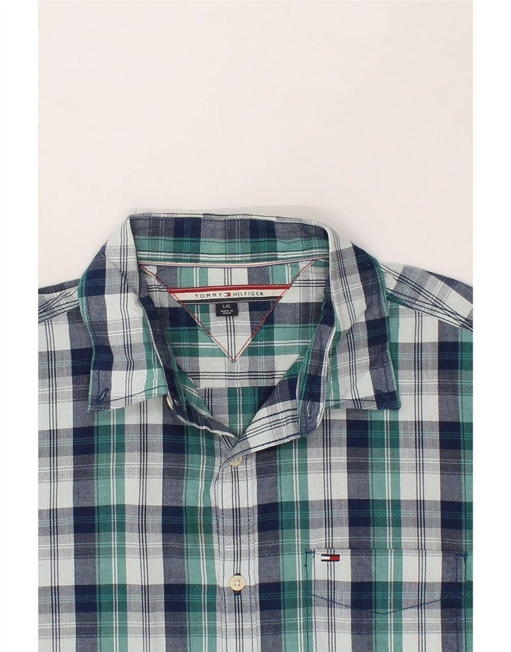 TOMMY HILFIGER Mens Shirt Large Green Check Cotton Vintage Tommy Hilfiger and Second-Hand Tommy Hilfiger from Messina Hembry 