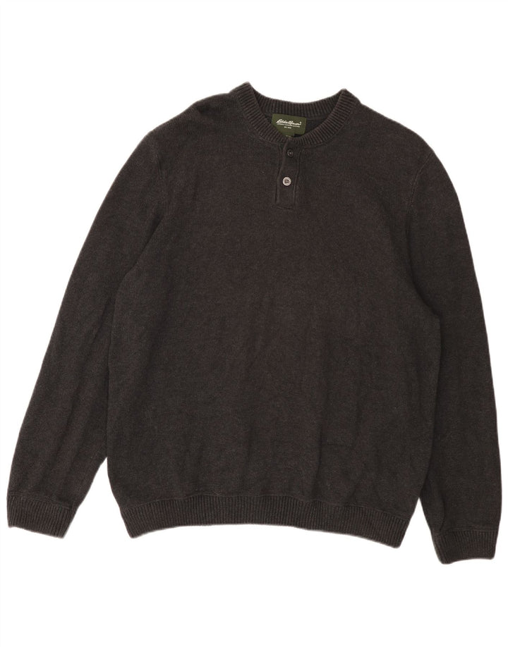 EDDIE BAUER Ανδρικό πουλόβερ με λαιμόκοψη XL Γκρι βαμβακερό