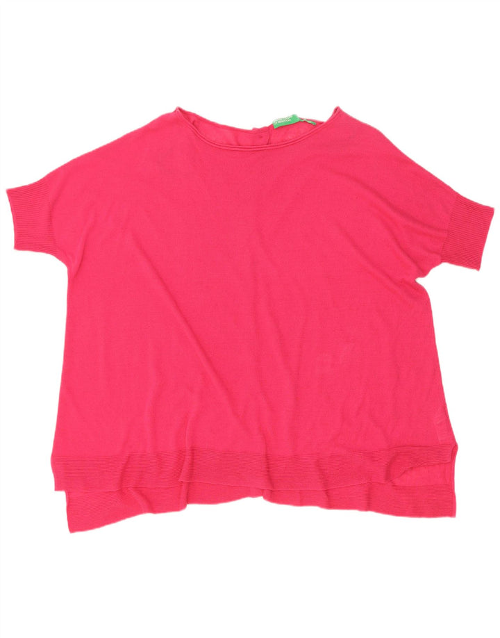 Γυναικείο πουλόβερ με κοντό μανίκι Benetton oversized ζακέτα UK 14 Medium Pink