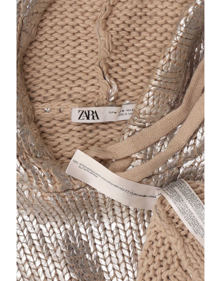 Zara Γυναικείο πουλόβερ με κουκούλα υπερμεγέθη Jumper UK 14 Μεσαίο Ασημί Ακρυλικό