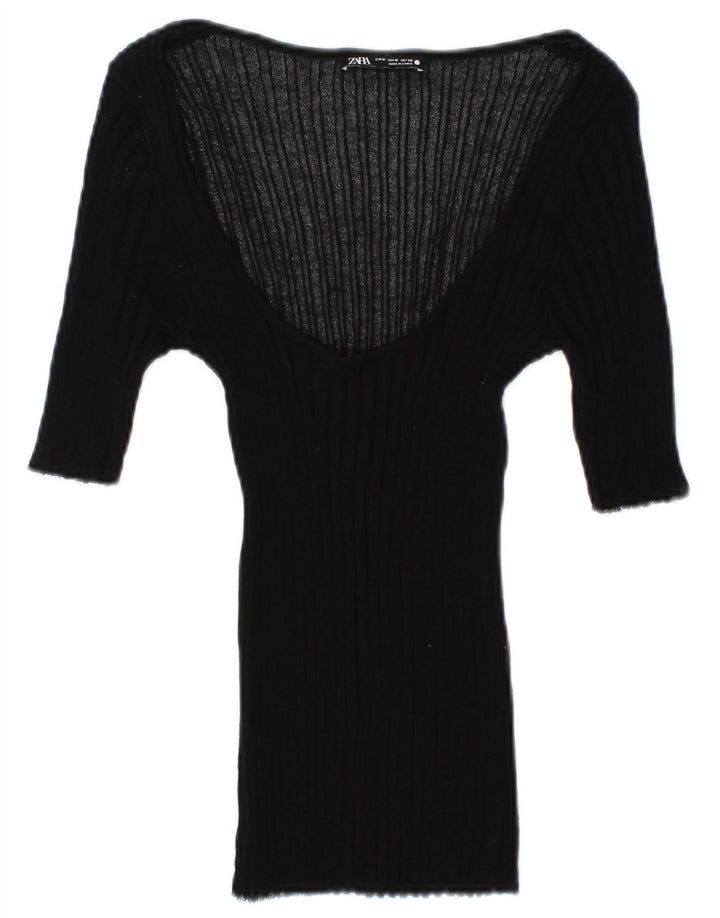 Zara Γυναικεία Μπλούζα See Through 3/4 Sleeve Top UK 12 Medium Black