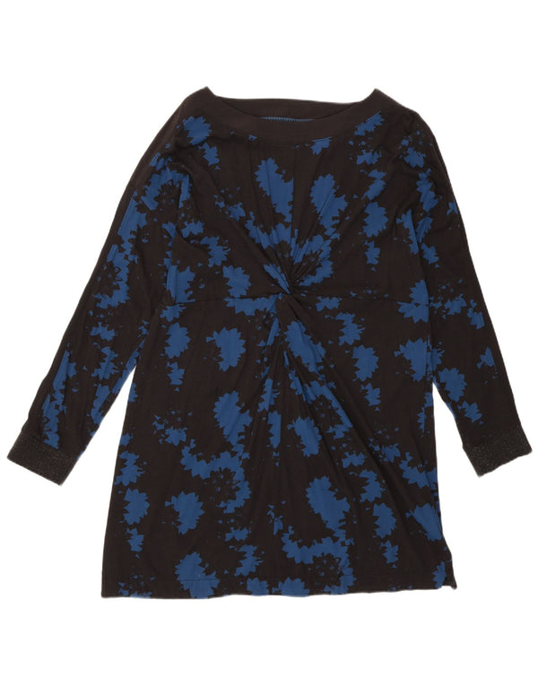 WHITE STUFF Γυναικεία Longline Μπλούζα Τοπ UK 14 Large Black Floral Βαμβακερό