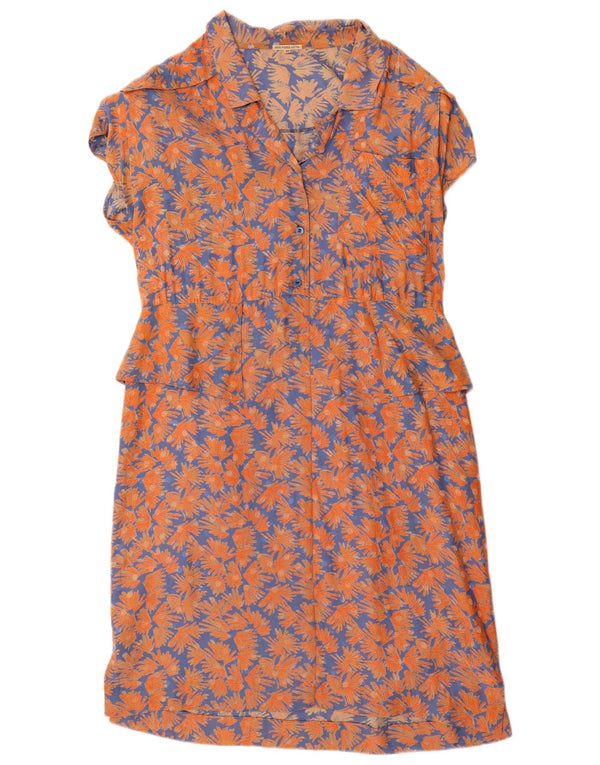 Vintage γυναικείο κοντομάνικο φόρεμα Peplum EU 40 Μεσαίο πορτοκαλί λουλουδάτο μετάξι