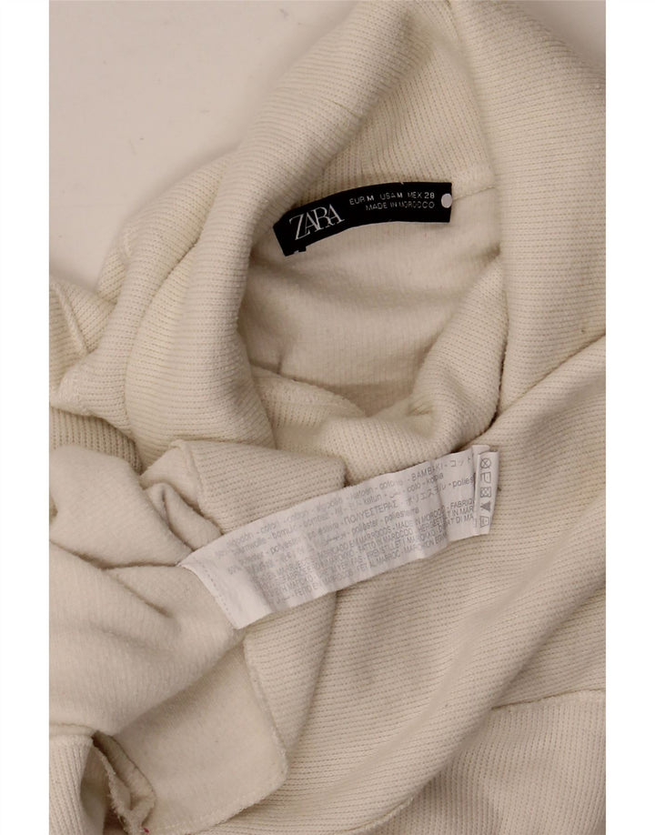Zara Γυναικεία Μπλούζα Oversized Crop Μακρύ μανίκι UK 14 Μεσαίο λευκό βαμβακερό