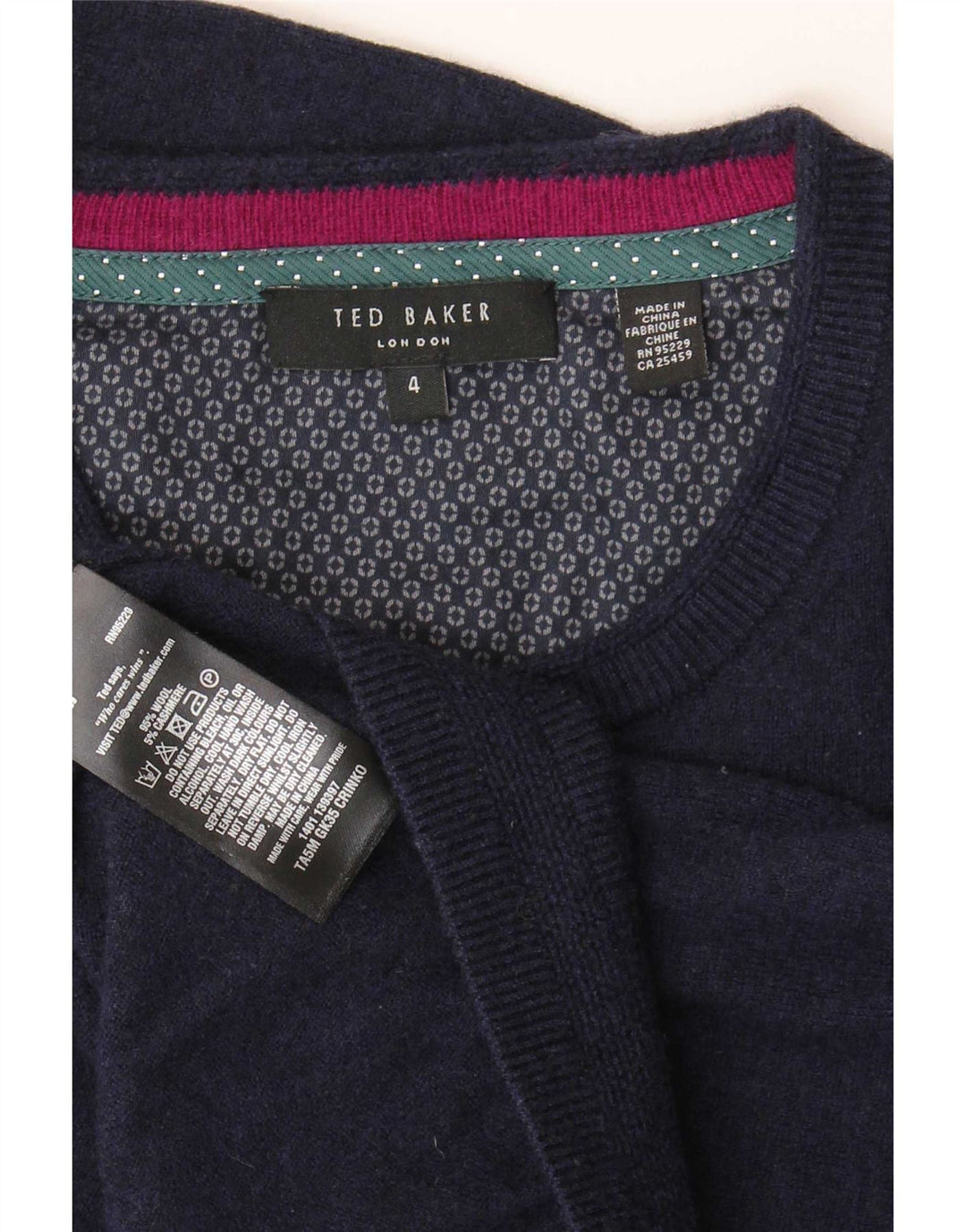Ανδρικό πουλόβερ με λαιμόκοψη Ted Baker, Μέγεθος 4, Μεγάλο Μαλλί Navy Blue