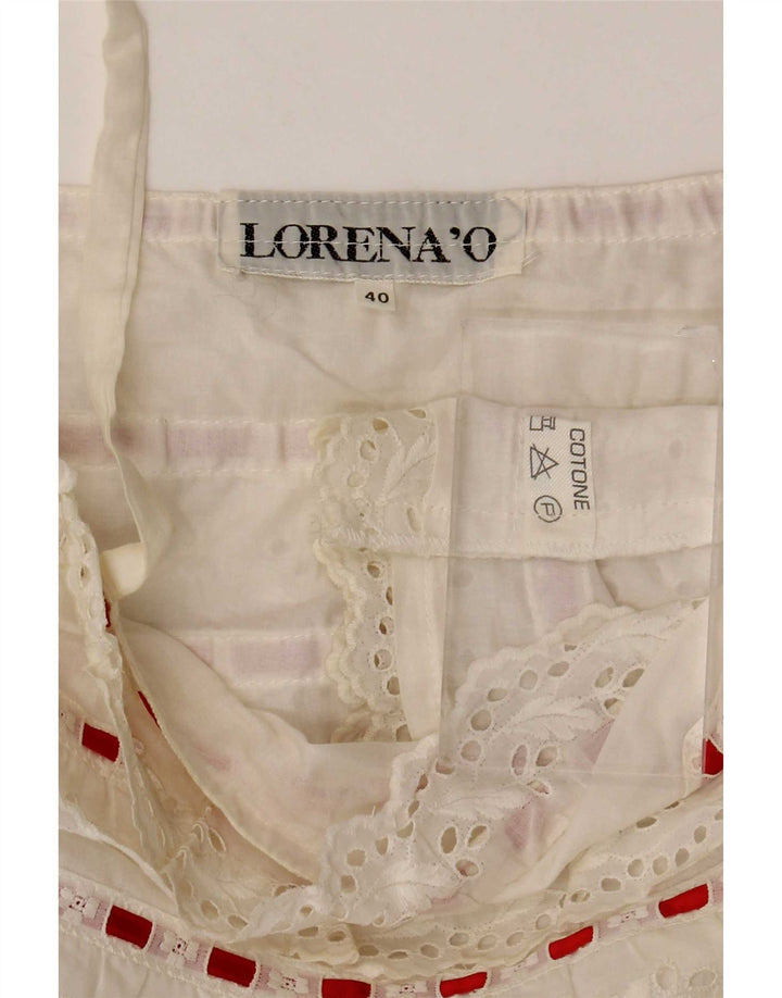 Lorena'O Womens Crop Cami Top IT 40 Small White ριγέ βαμβακερό