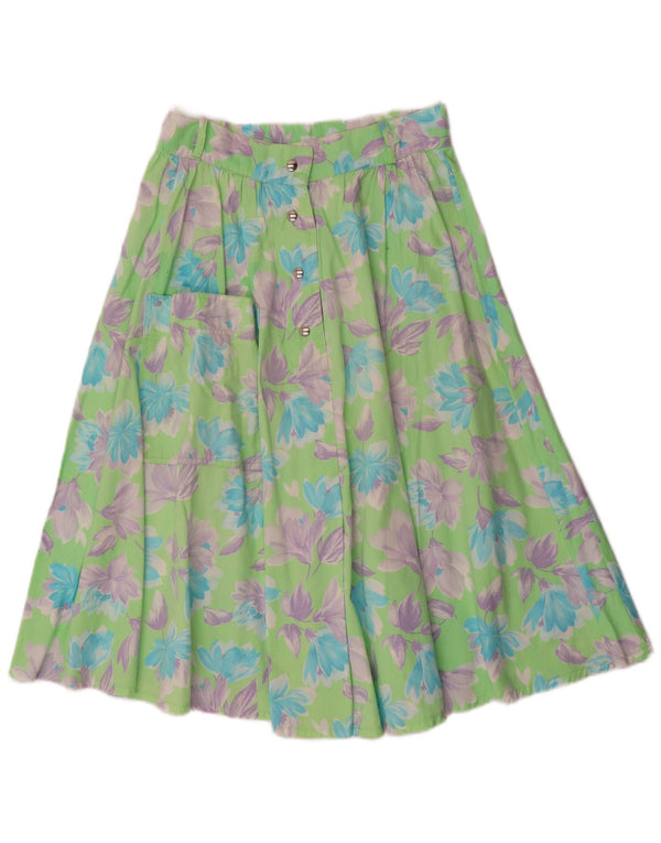 Vintage Γυναικεία Midi Flared Φούστα IT 42 Medium W30 Πράσινη φλοράλ βαμβακερή